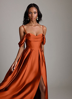 Azazie Loisa Abiti da Damigella Abito A-Line in Raso Elasticizzato a Spalla Scoperta Paprika image3