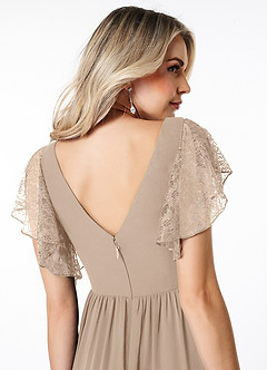 Azazie Zella Robes de demoiselle d'honneur Robe Trapèze en Mousseline de soie Dentelle Taupe image12