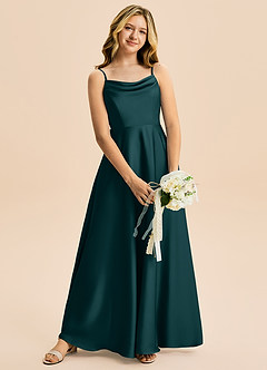 Azazie Isolde Junior Jurk van Stretch Satijn met A-Lijn Geplooid Pijnboom image2