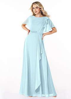 Azazie Aaliyah Bescheiden Bruidsmeisjekleding A-Lijn Bocht Gevouwen Chiffon Vloerlengte Jurk image1