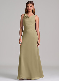 Azazie Nerine Brudtärnklänningar Klä av A-Linje i Chiffong Plisserad Mossgrön image4