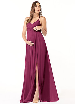 Azazie Annabelle vestidos de dama de honor de maternidad Vestido de Corte En A Cuello en V plisado Hasta el suelo Malla image1