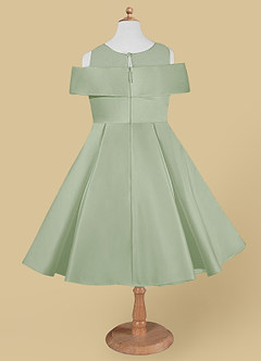 Azazie Shirin Blumenmädchenkleider A-Linie Schulterfrei Matte Satin Kleid Staubiger Salbeigrün image6