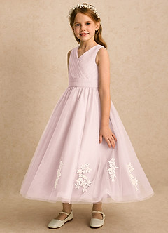 Azazie Rylie Flower Girl Dresses Blushing Pink A-Line Lace Tulle Dress image4
