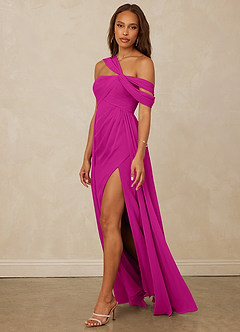 Christian Siriano Bridal for Azazie 1014 Vestidos de damas de honor Vestido de Fucsia de Gasa de Corte en A con Vestidos sin tirantes image8