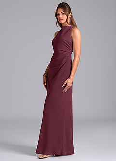 Azazie Evadne Robes de demoiselle d'honneur Robe Trapèze en Mousseline de soie Plissée Cabernet image5