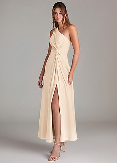 Azazie Brooke Brudtärnklänningar Klä av A-Linje i Chiffong Ena axeln Vit Alabaster image3