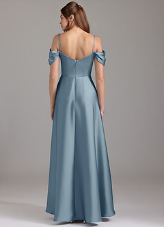 Azazie Marley Bridesmaid Dresses Dusty Blue A-Line Off the Shoulder Stretch Satin Convertible Dress image5