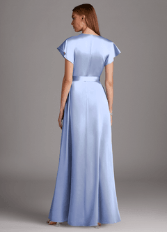 Azazie Nico Bridesmaid Dresses Ice A-Line V-Neck Stretch Satin Dress image3