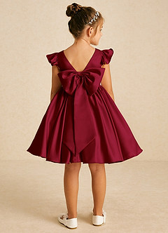Azazie Tootsie Flower Girl Dresses Burgundy A-Line Bow Matte Satin Dress image2