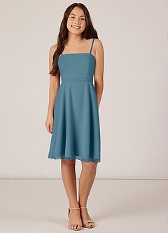 Azazie Kalie Junior Agave A-Line with Belt Chiffon Dress image1