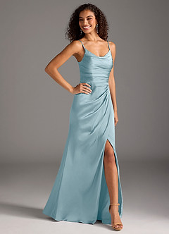 Azazie Deandra Bridesmaid Dresses Moody Blue Mermaid Pleated Stretch Satin Dress image5