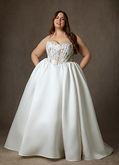 Azazie Mirabeth Abiti da Sposa Abito Principessa in Pizzo Senza Cinturino Bianco Diamante Caramello image15