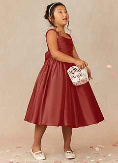 Azazie Cutie Pie Blumenmädchenkleider A-Linie Plissee Matte Satin Kleid Terrakotta image1