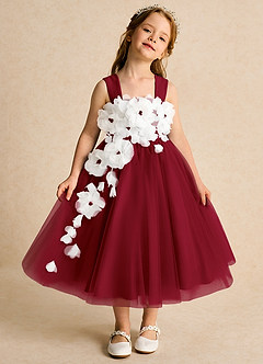 Azazie Dovey Flower Girl Dresses Burgundy Ball-Gown Bow Tulle Dress image2