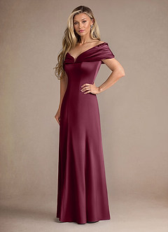 Azazie Auberdeen Mother of the Bride Dresses Mulberry Mermaid Pleated Stretch Satin Dress image4