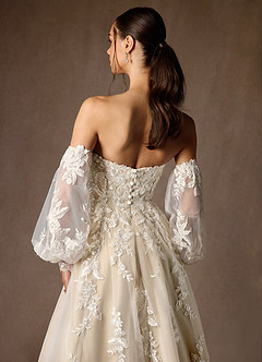 Azazie Madeleine Wedding Dresses Diamond White Champagne Ball-Gown Strapless Lace Dress image7