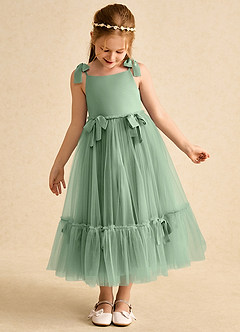 Azazie Jaci Flower Girl Dresses Matcha A-Line Spaghetti Strap Chiffon Dress image6