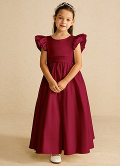 Azazie Piglette Flower Girl Dresses Burgundy A-Line Bow Matte Satin Dress image4