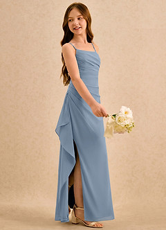 Azazie Cannoli Girls Formal Blumenmädchenkleider A-Linie Plissee Chiffon Kleid Staubblau image4