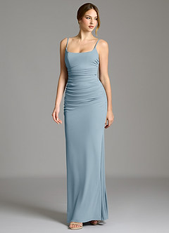 Azazie Jolene Robes de demoiselle d'honneur Robe Sirène en Jersey extensible de qualité supérieure Col Carré Bleu Poussiéreux image3