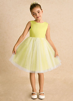Azazie Esme Abiti da Ragazza di Fiori Abito Principessa in Tulle Fiocco Canarino image6