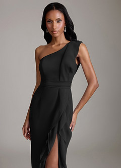 Azazie Venita Brudtärnklänningar Klä av Tubklänning i Chiffong Rynkad Svart image3