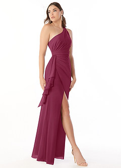 Azazie Maive Bridesmaid Dresses Mulberry Sheath Pleated Ruffle Chiffon Dress image3