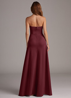 Azazie Wren Robes de demoiselle d'honneur Robe Trapèze Convertible en Satin extensible Sans bretelle Cabernet image5
