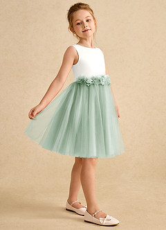 Azazie Louisa Flower Girl Dresses Ivory Agave A-Line Sleeveless Tulle Dress image5
