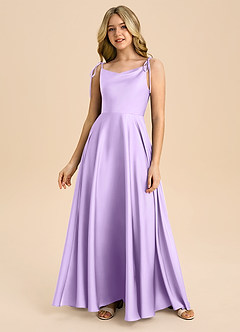 Azazie Popsy Junior Lilac A-Line Bow Stretch Satin Dress image3