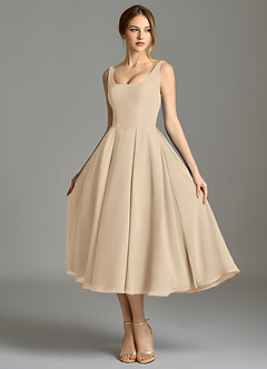 Azazie Amalie Bridesmaid Dresses Champagne A-Line Pleated Chiffon Dress image6