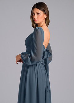 Azazie Teri Robes de demoiselle d'honneur Robe Trapèze en Mousseline de soie Manche longue Neptune image6