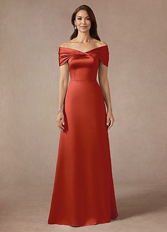Azazie Amelia Mother of the Bride Dresses Rust A-Line Off the Shoulder Stretch Satin Dress image3
