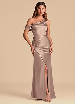 Azazie Madelyn 신부 들러리 드레스 인어 오프 더 숄더 메탈릭 새틴 바닥 길이 드레스 image4