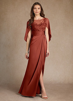 Azazie Hera Mother of the Bride Dresses Terracotta A-Line Lace Stretch Satin Dress image4