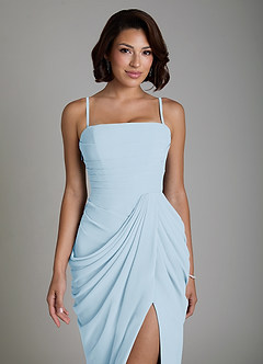 Azazie Nyra Robes de demoiselle d'honneur Robe Fourreau en Mousseline de soie Corset Bleu Ciel image3