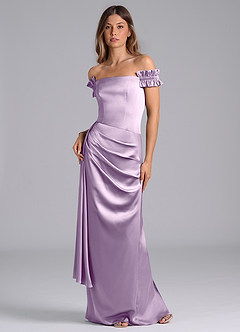 Azazie Kalysia Bridesmaid Dresses Frosted Lilac Mermaid Off the Shoulder Stretch Satin Convertible Dress image1