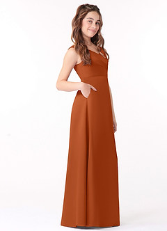 Azazie Sadia Junior Burnt Orange A-Line Pleated Matte Satin Dress image2