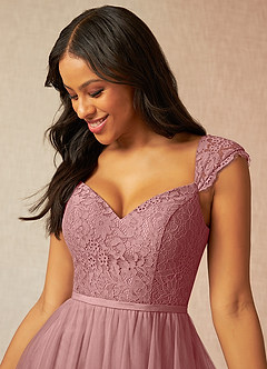 Azazie Luxi Bridesmaid Dresses Dusty Rose A-Line Pleated Tulle Dress image4