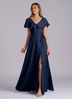 Azazie Lainey 신부 들러리 드레스 A라인 포켓이 있는 플로럴 번아웃 바닥 길이 드레스 image5