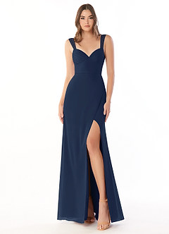 Azazie Audre Bridesmaid Dresses Dark Navy Mermaid Pleated Chiffon Dress image1