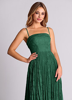 Azazie Mariana Bridesmaid Dresses Dark Green A-Line Strapless Floral Burnout Convertible Dress image2