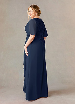 Azazie Carson vestidos de madre de la novia Vestido de Azul Marino Oscuro de Gasa de Corte En A con Encaje de cuello en V image9