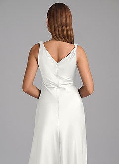 Azazie Nerine Brautjungfernkleider A-Linie Plissee Stretch-Satin Kleid Weiß image2