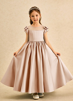 Azazie Toffee Abiti da Ragazza di Fiori Abito Principessa in Raso Opaco Fiocco Rosa Inglese image2