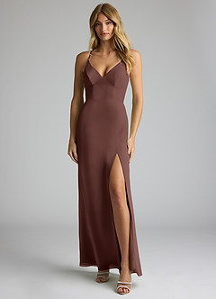 Azazie Becca Brautjungfernkleider Etui V-Hals Chiffon Kleid Espresso image1