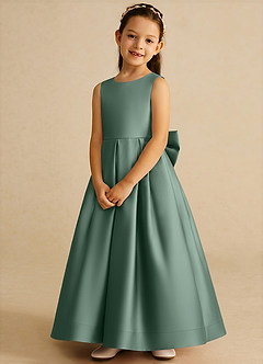 Azazie Cailee Blumenmädchenkleider Ballkleid Plissee Matte Satin Kleid Eukalyptus image4