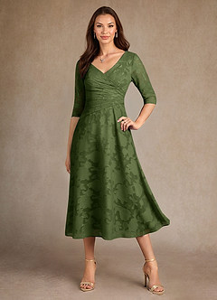 Azazie Durant Mère de la mariée Robes Robe Trapèze en Blumen-Burnout Plissée Olive image4
