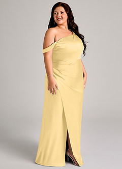 Azazie Madelyn Robes de demoiselle d'honneur Robe Sirène Convertible en Satin extensible Asymétrique Beurre image11